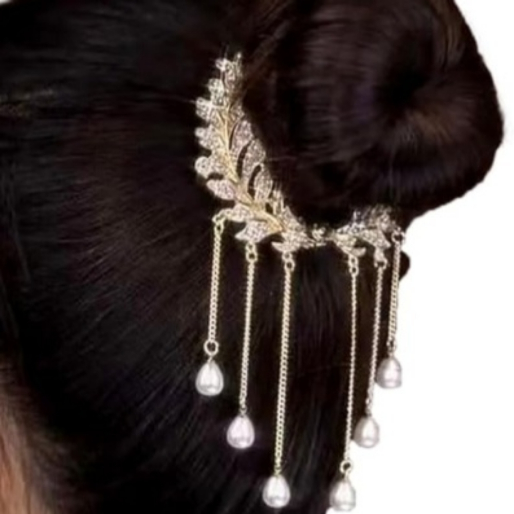 Forsylvanas Jewelry Rhinestone Hair Claw Clips - Pearl Ponytail Buckle Hairpin